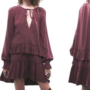 Free People Purple Ruffle Tiered Mini Dress